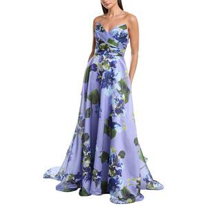 Amsale Womens  Pleated Bodice Gown, Purple